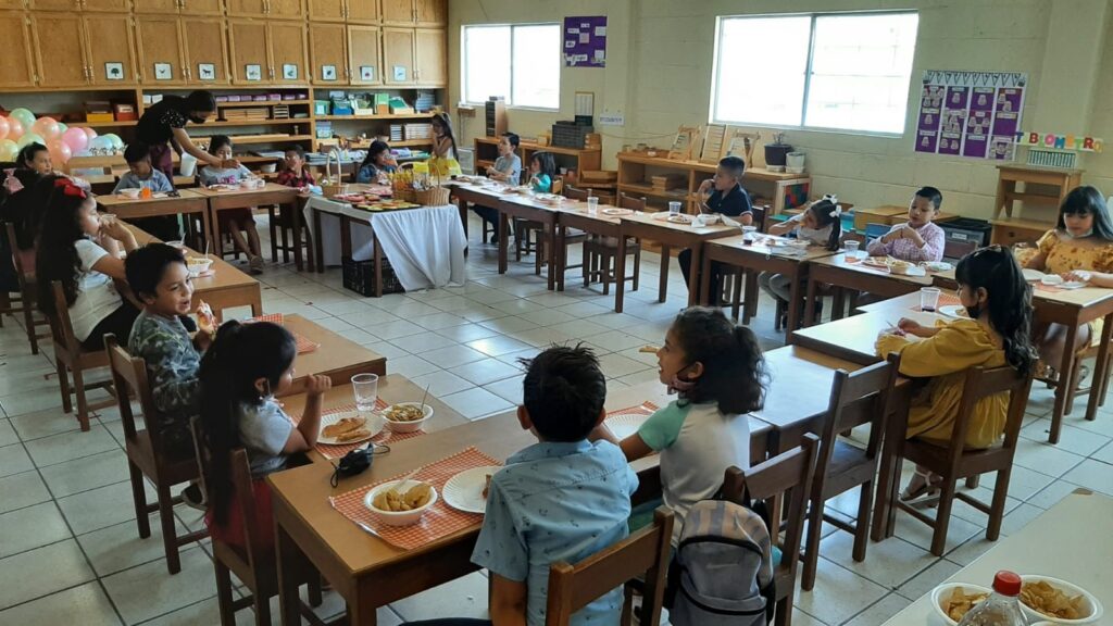 children sitting at desks in school